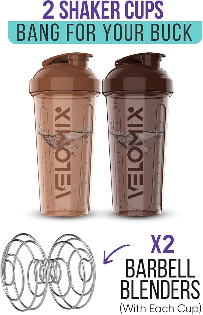 '-2 Pack- 28 oz Protein Shaker Bottles for Protein Mixes - 2x Wire Whisk | Leak Proof Shaker Cups for Protein Shakes | Protein Shaker Bottle Pack | Shakers for Protein Shakes-Brown Colors-GravixFit