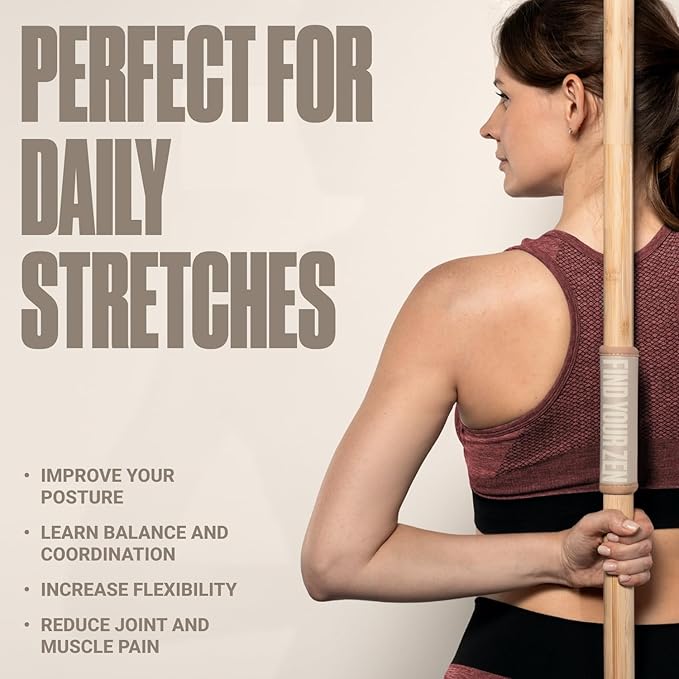 SportBit Bamboo Yoga Stick with Neck Pillow - Collapsible and Portable 5.1FT Mobility Stick and Exercise Stick - Fully Adjustable Yoga Accessories Perfect for Stretching, Posture Correction, Balance-GravixFit