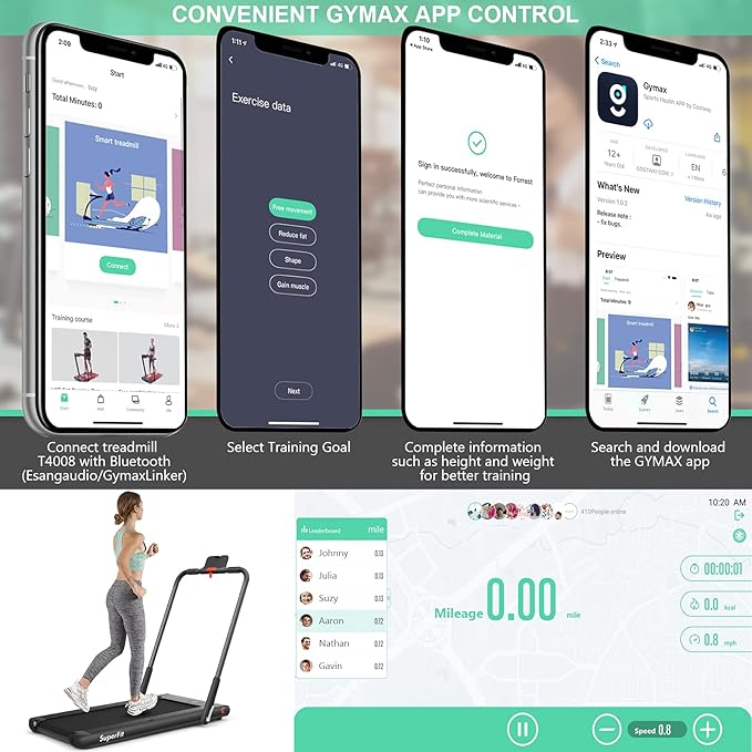 Goplus 2 in 1 Folding Treadmill, 2.25HP Under Desk Electric Superfit Treadmill, Installation-Free with APP Control, Remote Control, Bluetooth Speaker, LED Display, Walking for Home-GravixFit