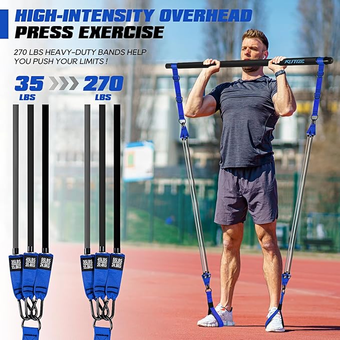 Pilates Bar Kit with Resistance Bands, Heavy Duty Pilates Equipment for Men, Strength Training Bar for Legs, Hip, Back, Arm, Abs, Chest, Shoulders, Portable Home Gym Full Body Workout Equipment-GravixFit