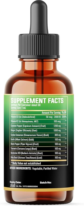 10in1 Cayenne Pepper Liquid Drops + Ginger, Ceylon Cinnamon, Vitamin D3, Vitamin K2, Garlic, Black Pepper and More - Digestion Support - 2 Fl Oz - 2 Months Supply-GravixFit