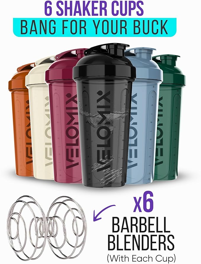 '-6 PACK- 28 oz Protein Shaker Bottle for Protein Mixes - 6x Wire Whisk | Leak Proof Shaker Cups for Protein Shakes | Protein Shaker Bottle Pack | Protein Shake Cup (Earth Tones Collection)-GravixFit