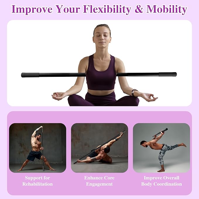 5ft Yoga Stick - Sturdy Steel Adjustable Stretching Stick for Mobility,Flexibility & Balance | Non-Slip Ends & Foam Handles | Exercise Pole for Fitness,Physical Therapy,Posture Correction-GravixFit