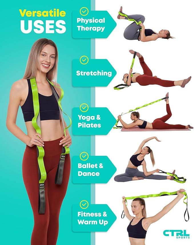 Stretching Strap with Loops - Non Elastic Stretch Band for Physical Therapy, Yoga Strap for Stretching Equipment, Stretch Bands for Exercise and Flexibility - Fascia, Hamstring & Leg Stretcher Belt-GravixFit