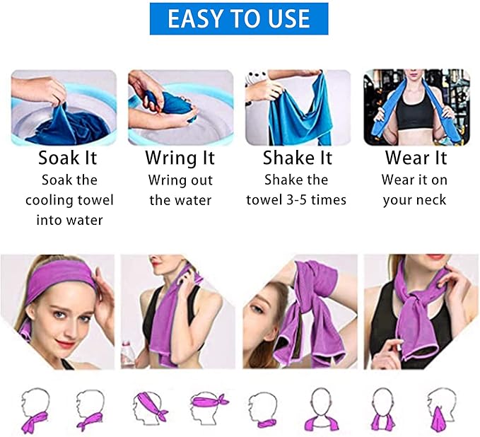 Ponpon 10pcs Cooling Towel Ice Towel Cooling Towels for Neck and Face Microfiber Cooling Towel for Gym, Travel, Yoga, Camping, Running, Outdoor Sport (10 Colors)-GravixFit