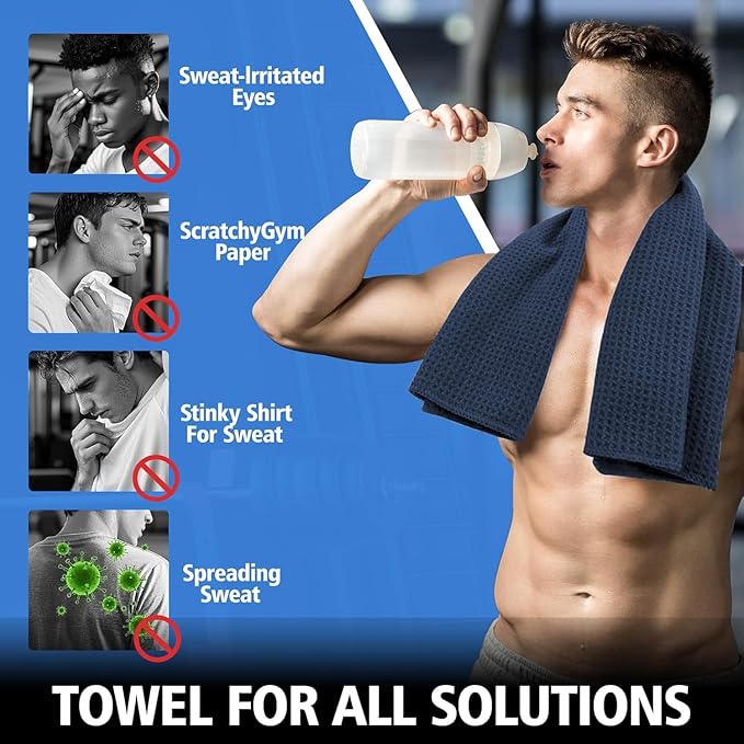 Microfiber Gym Towels for Working Out, Quickly Dry Yoga Towels for Men & Women Tennis, 16 Inch x 27 Inch, 6 Pack, Navy Blue-GravixFit