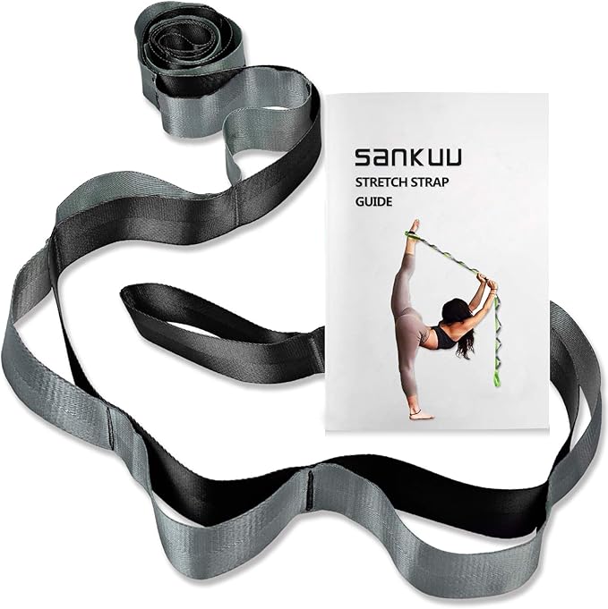 SANKUU Yoga Straps Stretching Strap with 12 Loops Workout Poster, Straps for Stretching Physical Therapy Equipment Long Stretch Out Bands for Exercise, Pilates and Gymnastics for Women Men-GravixFit