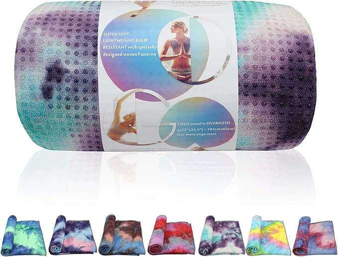 Yoga Towels , Non Slip Hot Yoga Towel Skidless Waffle Texture, 100% Absorbent Odorless Microfiber Yoga Blanket, Standard Sized 24 inchx72 inch Mat Towel,for Hot Yoga, Bikram, Pilates (Green & Pink)-GravixFit