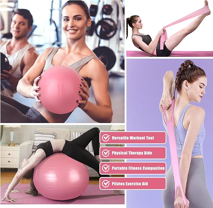 Pilates Kit for Home Workouts Women, Pilates Equipment with Pelvic Floor Exercise Devices, Figure 8 Resistance Band,Booty Bands, Large Yoga Ball for Pregnancy, Kegel Exercise, Physical Therapy-GravixFit