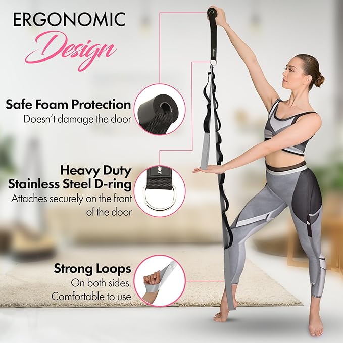 10-Loop Yoga Strap with Door Anchor – Stretch Strap for Flexibility, Deep Stretching, and Improved Balance – Perfect Yoga Accessory for All Fitness Levels-GravixFit