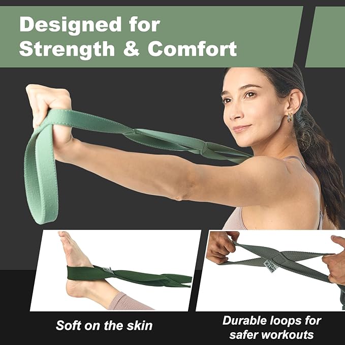 VRTX Stretch Straps for Exercise | Yoga & Pilates Stretching Bands w/ 7 Loops | Resistance Bands for Fitness Workout, Home Gym, Physical Therapy | Soft Cloth, Durable-GravixFit