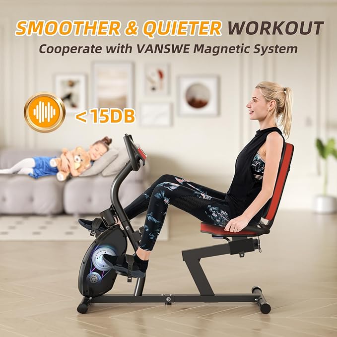 VANSWE Recumbent Exercise Bike for Adults Seniors - Recumbent Bikes for Home with Magnetic Resistance, Bluetooth and App Connectivity, Pulse Sensor-GravixFit
