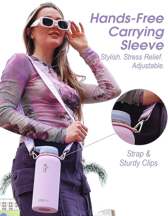 Coolflask Water Bottle with Straw, 32 oz Insulated Metal Water Flask with Straw & Spout Lids, Stainless Steel Double Wall Vacuum, Keep Cold 48h Hot 24h, Leak Proof & Non-BPA, Lavender-GravixFit