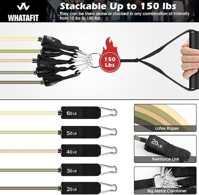 WHATAFIT Resistance Bands, Exercise Bands，Resistance Bands for Working Out, Work Out Bands with Handles for Men and Women Fitness, Strength Training Home Gym Equipment-GravixFit