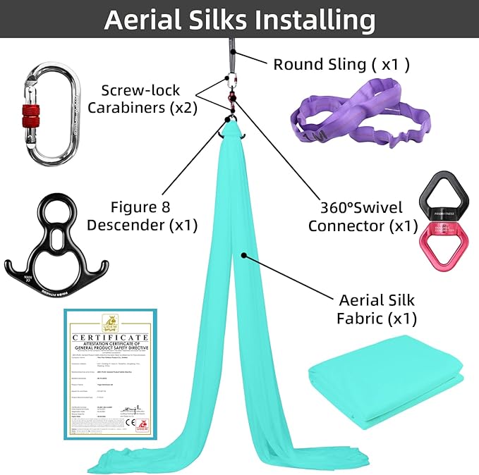 PRIOR FITNESS Aerial Silks Kit Colorful 9/15/20 Yards 40D Nylon Fabric Hammock Set With Hardware & Guide for All Levels Of Aerial Yoga Practice and Acrobatic Flying For Adults Aerial silk-GravixFit