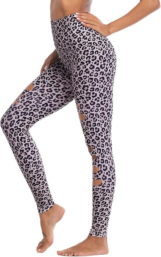 DIBAOLONG Womens High Waist Yoga Pants Cutout Ripped Tummy Control Workout Running Yoga Skinny Leggings-GravixFit