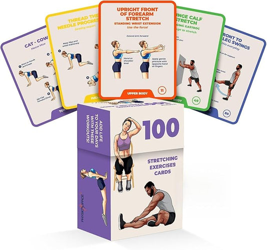 100 Stretching Exercise Flash Cards – Physical Therapy Stretches for Common Conditions (Plantar Fasciitis, Achilles Tendonitis, Sciatica, Back & Hip Pain) – Yoga, Pilates & Everyday Mobility-GravixFit