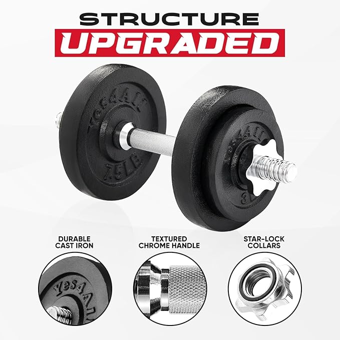 Yes4All Old School Adjustable Dumbbell Set with Weight Plates, Star Lock Collars/Connector, 40lbs to 200lbs Adjustable Weight Plates Set-GravixFit