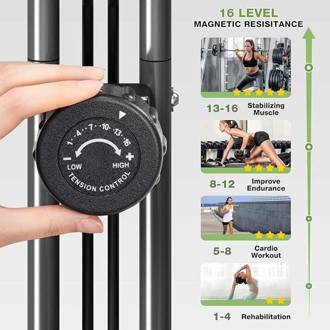 Exercise Bike, 5 in 1 Foldable Stationary Bike for Seniors, 16-Level Adjustable Magentic Resistance, Indoor Workout Bike with 330LB Capacity, Comfortable Seat Backrest X-bike-GravixFit