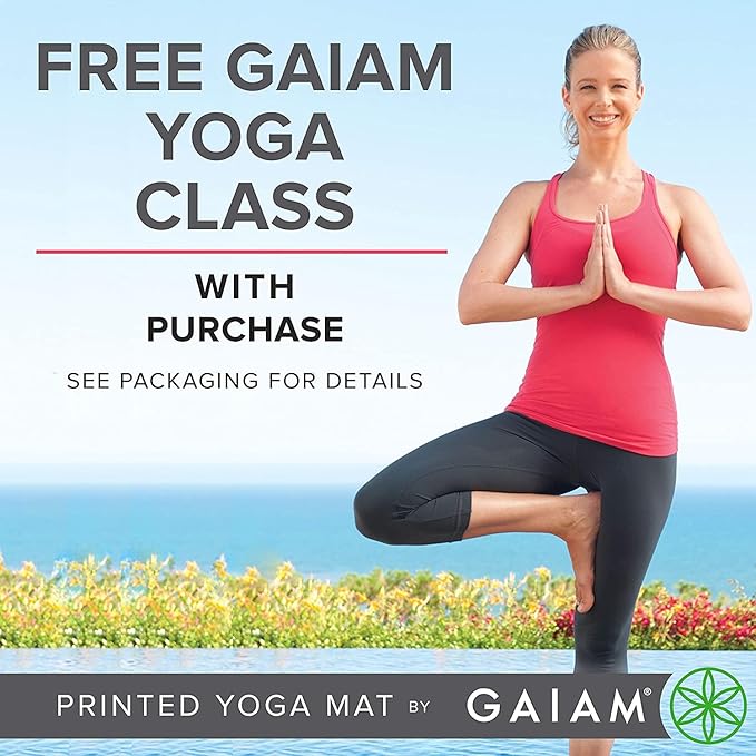 Gaiam Yoga Mat - Premium 5mm Print Thick Non Slip Exercise & Fitness Mat for All Types of Yoga, Pilates & Floor Workouts (68" x 24" x 5mm)-GravixFit