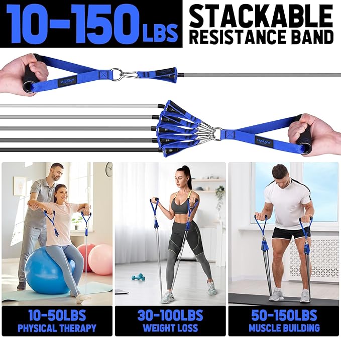 WALITO Resistance Bands Set - Exercise Bands with Handles, Door Anchor, Legs Ankle Straps, for Heavy Resistance Training, Physical Therapy, Muscle Training, Yoga, Home Workouts-GravixFit