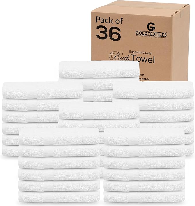 GOLD TEXTILES 36 Pack White Small Bath Towels 20x40 Inches - Cotton Blend Economy Cheap Bulk Bath Towels for Commercial Uses, Gym, Salon, Spa & Hair - Lightweight Quick Drying (36 White)-GravixFit