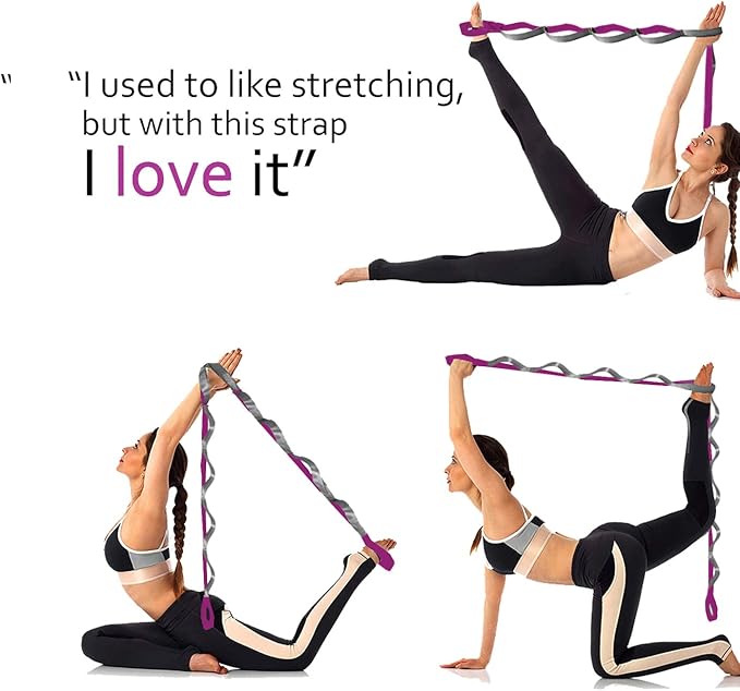 SANKUU Yoga Straps Stretching Strap with 12 Loops Workout Poster, Straps for Stretching Physical Therapy Equipment Long Stretch Out Bands for Exercise, Pilates and Gymnastics for Women Men-GravixFit