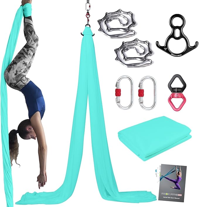 PRIOR FITNESS Aerial Silks Kit Colorful 9/15/20 Yards 40D Nylon Fabric Hammock Set With Hardware & Guide for All Levels Of Aerial Yoga Practice and Acrobatic Flying For Adults Aerial silk-GravixFit