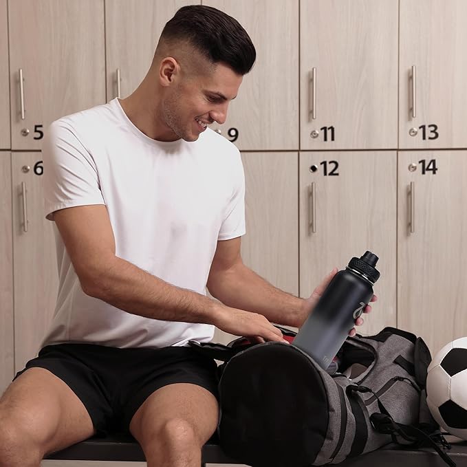 Trebo 32 oz Water Bottle Insulated with Paracord Handle and 3 Lids, Leakproof Stainless Steel Vacuum Water Jug Keep Cold 48 Hours, BPA-Free Gym Water Flask for Men Women Sports, Travel, Dark Gray-GravixFit