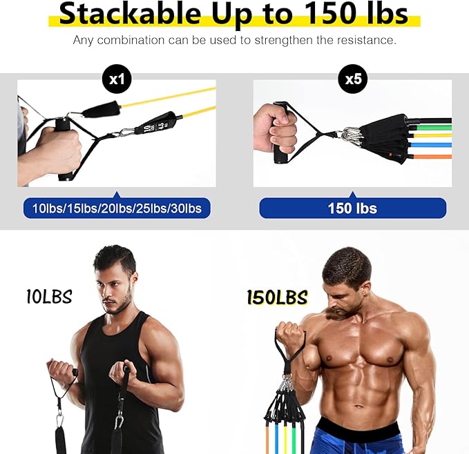 Resistance Bands Set, Workout Bands with Handles, Door Anchor, Ankle Straps and Carry Bag, Exercise Bands for Shape Body and Home Workouts-GravixFit