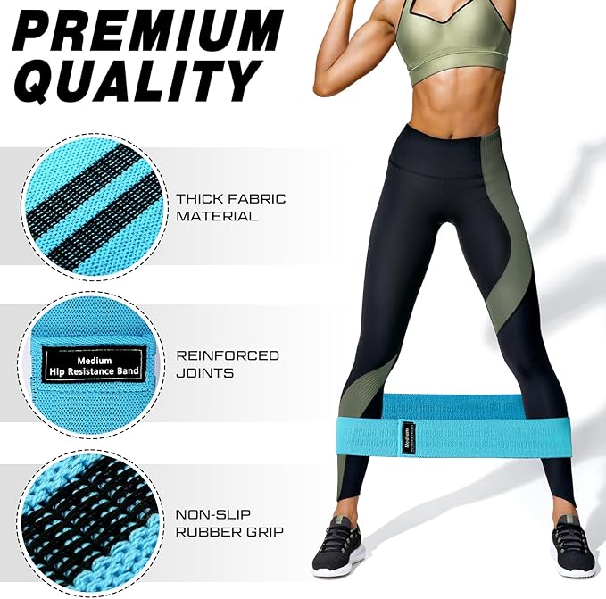 12 Pcs Fabric Resistance Bands for Working Out Booty Workout Stretch Exercise Bands Non Slip for Legs Squat Resistance Loop for Women Men Starter Butt Hip Thigh Fitness-GravixFit
