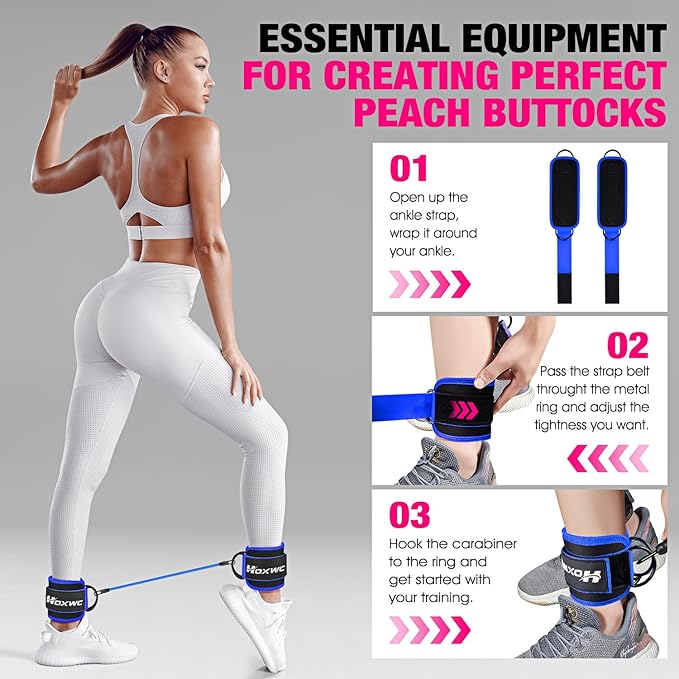 Ankle Resistance Bands with Cuffs, Ankle Bands for Working Out, Ankle Resistance Band for Leg, Booty Workout Equipment for Kickbacks Hip Fitness Training, Exercise Bands for Butt Lift Women-GravixFit
