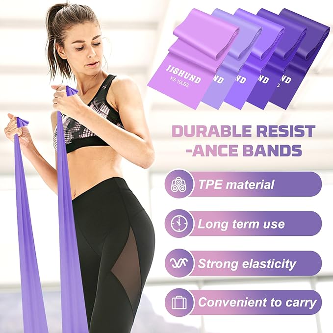 5 Pcs Resistance Bands, Professional Exercise Bands Elastic Stretch Bands for Fitness Yoga Pilates Stretching Strength Training, Workout Bands for Women and Men Home Gym-GravixFit
