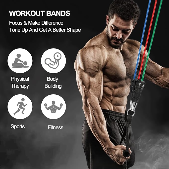 Resistance Bands,Exercise Bands,Resistance Bands for Working Out with Handles for Men and Women,Workout Bands with Door Anchor and Ankle,Strength Training Home Gym Equipment-GravixFit