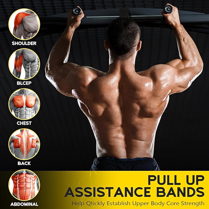 Pull Up Assistance Bands, Adjustable Heavy Duty Resistance Band for Pull Up, 3 Pull Up Bands, Comfortable Fabric Feet/Knee Rest, Assistance Bands for Pull-Up, Home Fitness, Body Stretching-GravixFit