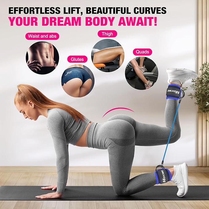 Ankle Resistance Bands with Cuffs, Ankle Bands for Working Out, Ankle Resistance Band for Leg, Booty Workout Equipment for Kickbacks Hip Fitness Training, Exercise Bands for Butt Lift Women-GravixFit