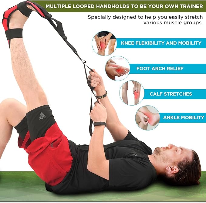 RDX Yoga Stretching Strap, Ankle Ligament Stretcher Belt with Loops Ligament Stretch Band, Fitness Leg Stretcher for Plantar Fasciitis, Foot Stretch Assist for Hamstring, Flexibility Exercise-GravixFit