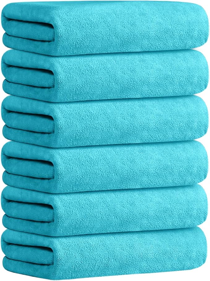 JML Microfiber Bath Towels, Bath Towel Set (6 Pack, 27" x 55") - Extra Absorbent and Fast Drying,Multipurpose Microfiber Towel for Bath, Beach, Pool, Sports, Yoga - Sky Blue-GravixFit