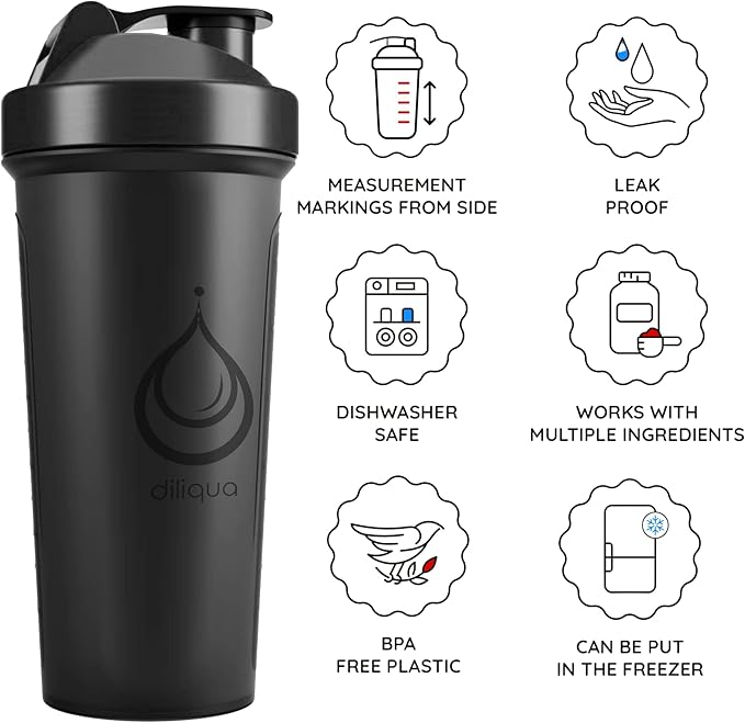 1 PACK, 24 oz Shaker Bottle with Powerful Wire Whisks for Protein Mixes | Leakproof Blender Shaker Bottle (Black)| BPA-Free & Dishwasher Safe | Shaker Cup for Protein Shakes-GravixFit