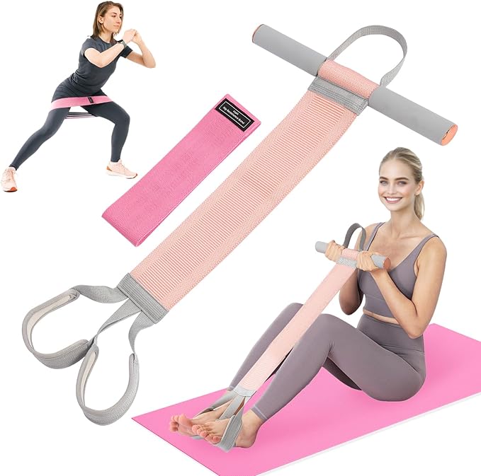 Fitness Resistance Band with Handles & Non-Slip Pedal, 150lb Fabric Exercise Bands, Yoga Starter Sets Sit Up Pull Rope for Full Body Strength Training, Stretch Band Workout Equipment-GravixFit