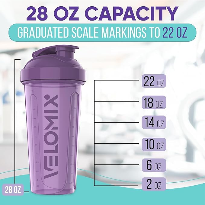 '-2 Pack- 28 oz Protein Shaker Bottles for Protein Mixes - 2x Wire Whisk | Leak Proof Shaker Cups for Protein Shakes | Protein Shaker Bottle Pack | Shakers for Protein Shakes-Purple&Black-GravixFit