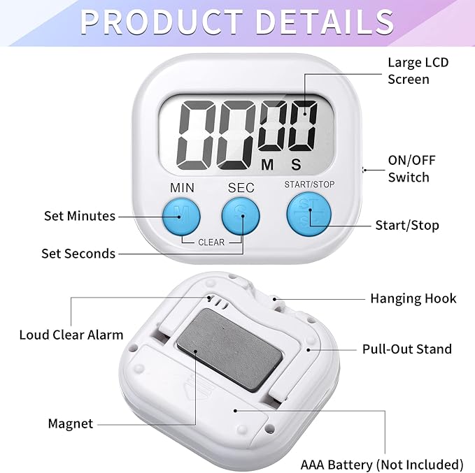 Macarrie 72 Pcs Digital Kitchen Timer Bulk Magnetic Timers for Classroom LCD Display Loud Alarm Electronic Timer Minute Second Clock Timer for Teacher Exercise Cook Baking-GravixFit