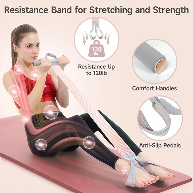Fabric Resistance Band with Handles, 120lb Full-Body Excercise Band, Non-Slip Elastic Bands for Strength Muscle Training, Stretch Band Workout Equipment for Leg Arm Chest Core Wrist Ankle-GravixFit