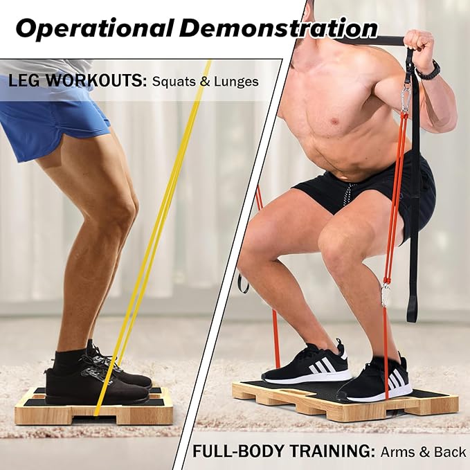 Wooden Resistance Band Foot Plate, Non-Slip Exercise Board with Free Soft Pad & Drawstring Bag for Strength Training, Stretching & Balance, Home Gym Fitness Platform for Full-Body Exercises-GravixFit