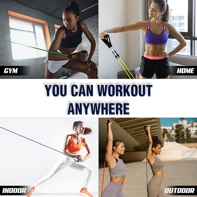 Exercise Resistance Bands for Working Out Set of 5 for Women and Men, Stretch Bands for Exercise, Physical Therapy, Arms Legs Workout, Stretching, Home Fitness-GravixFit