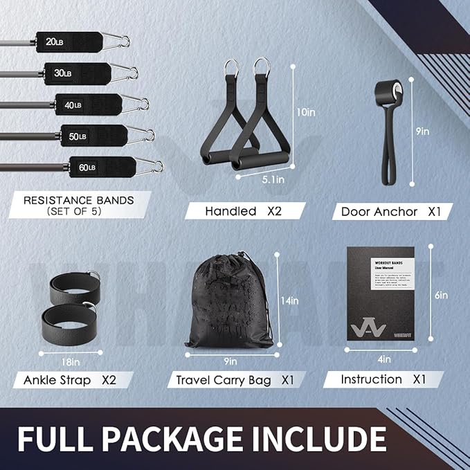 WHATAFIT Resistance Bands, Exercise Bands，Resistance Bands for Working Out, Work Out Bands with Handles for Men and Women Fitness, Strength Training Home Gym Equipment-GravixFit