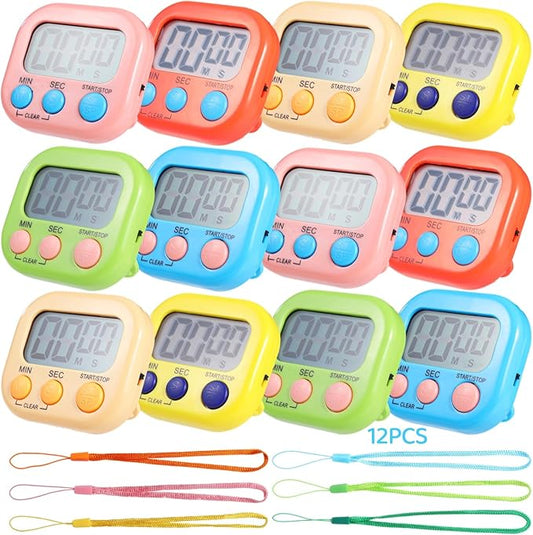 12 PCS Bulk Digital Timer, Timers for Classroom, On/Off Switch Minute Second Countdown Big LCD Display Timer, Loud Alarm for Exercise Cook Baking Teacher-GravixFit