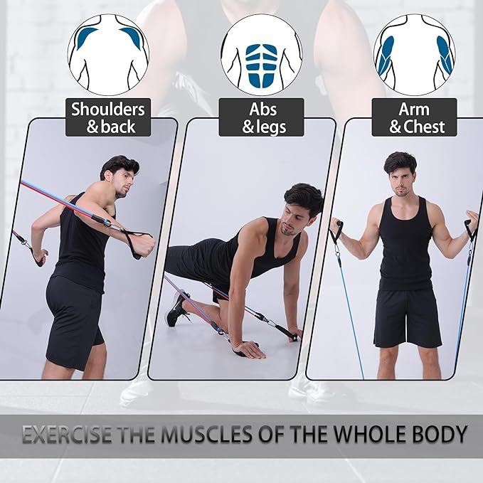 Resistance Bands with Handles for Working Out Women and Men, Exercise Bands with Door Anchor, Stretch Bands for Home Workouts, Simple Guide Included-GravixFit