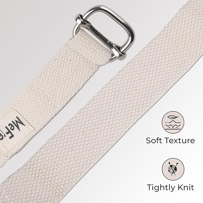 MeFree Organic Cotton Workouts Unisex Yoga Straps Belt - Exercise & Fitness for Stretching all Asanas - Strong Strap with Metal Sliding Bar Buckle-GravixFit