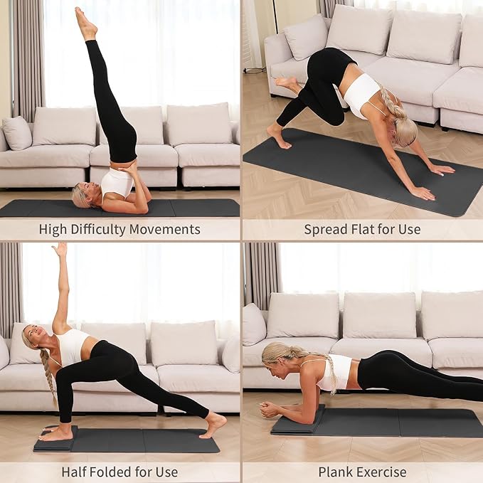 Foldable Yoga Mat - 10mm Extra Thick, 75"26" Non-Slip Exercise Fitness Mat | SGS Eco-Certified, Portable for Yoga/Pilates/Studio/Home Workout-GravixFit